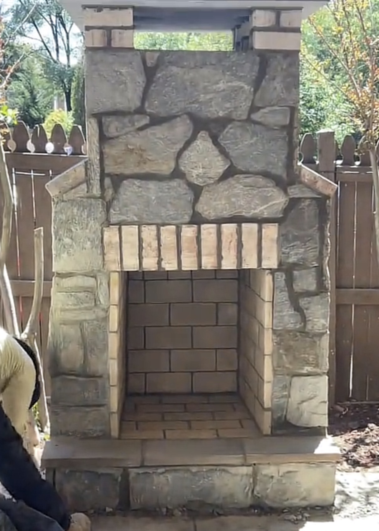 Stone outdoor fireplace